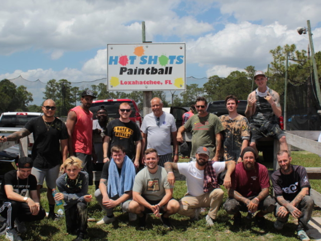 Men learn how to get sober and have fun in sobriety playing paintball.