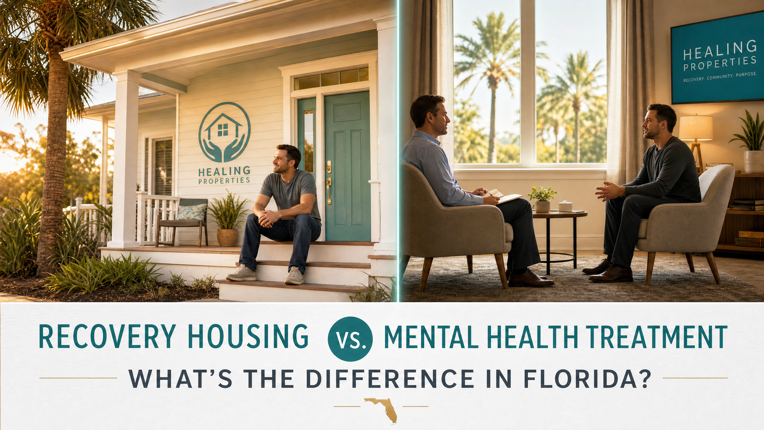sober living in Florida — recovery housing vs mental health treatment at Healing Properties Delray Beach
